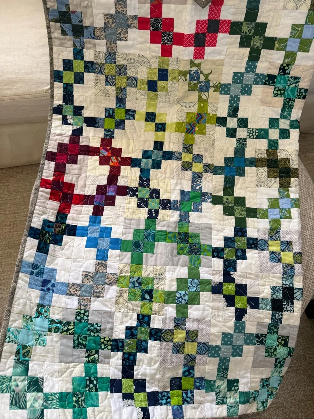 Handmade nautical Multi-Color Patchwork throw Quilt Fish Print Backing